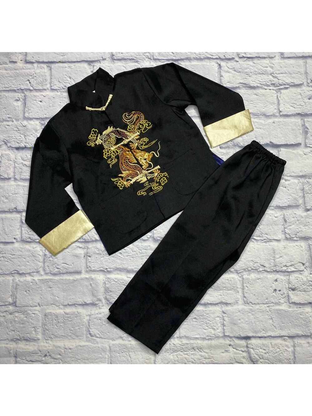 Traditional Asian Dragon Embroidery Kung Fu Outfit